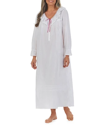 Eileen West Woven Ruffled Ribbon V-Neck Long Sleeve Ballet Nightgown