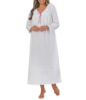 Eileen West Woven Ruffled Ribbon V-Neck Long Sleeve Ballet Nightgown