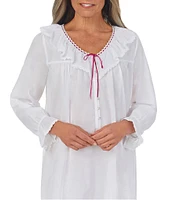 Eileen West Woven Ruffled Ribbon V-Neck Long Sleeve Ballet Nightgown