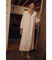 Eileen West Woven Ruffled Ribbon V-Neck Long Sleeve Ballet Nightgown