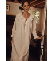 Eileen West Woven Ruffled Ribbon V-Neck Long Sleeve Ballet Nightgown