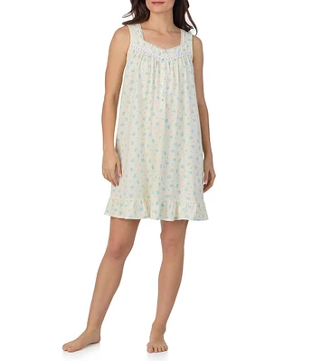 Eileen West Yellow Floral Print Sleeveless Sweetheart Neck Jersey Knit Short Nightgown