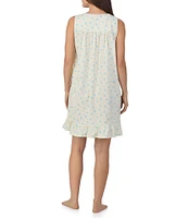 Eileen West Yellow Floral Print Sleeveless Sweetheart Neck Jersey Knit Short Nightgown