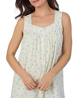 Eileen West Yellow Floral Print Sleeveless Sweetheart Neck Jersey Knit Short Nightgown
