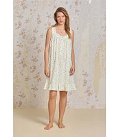 Eileen West Yellow Floral Print Sleeveless Sweetheart Neck Jersey Knit Short Nightgown
