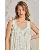 Eileen West Yellow Floral Print Sleeveless Sweetheart Neck Jersey Knit Short Nightgown