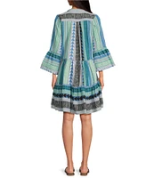 ELAN Arrow Geo Print Split V-Neck 3/4 Bell Sleeve Babydoll Dress