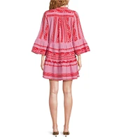 ELAN Arrow Print Split V-Neck 3/4 Bell Sleeve Babydoll Dress