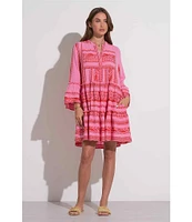ELAN Arrow Print Split V-Neck 3/4 Bell Sleeve Babydoll Dress