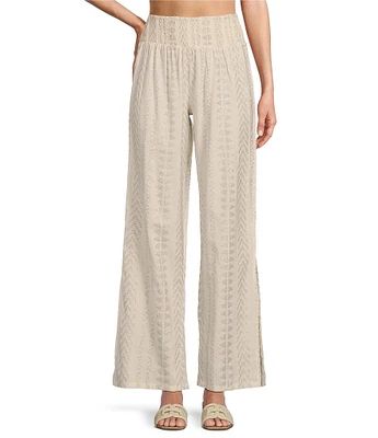 ELAN Coordinating Metallic Arrow Print Elastic Waistband Pull-On Side Slit Wide Leg Pants