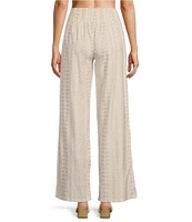 ELAN Coordinating Metallic Arrow Print Elastic Waistband Pull-On Side Slit Wide Leg Pants