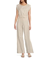 ELAN Coordinating Metallic Arrow Print Elastic Waistband Pull-On Side Slit Wide Leg Pants