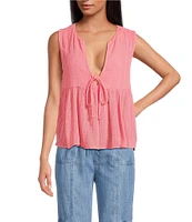 ELAN Cotton Blend Coordinating Sleeveless Tie Front Flyaway Top
