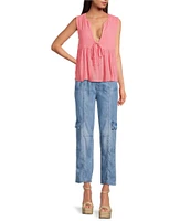 ELAN Cotton Blend Coordinating Sleeveless Tie Front Flyaway Top