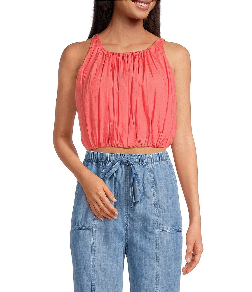 ELAN Elastic Hem Crop Halter Top