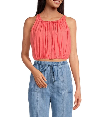 ELAN Elastic Hem Crop Halter Top