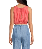 ELAN Elastic Hem Crop Halter Top
