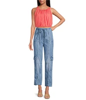 ELAN Elastic Hem Crop Halter Top