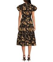 ELAN Floral Print V-Neck Cap Sleeve Midi Dress