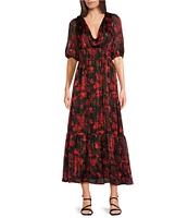 ELAN Floral V-Neck Short Sleeve Maxi Dress