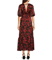 ELAN Floral V-Neck Short Sleeve Maxi Dress