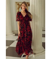 ELAN Floral V-Neck Short Sleeve Maxi Dress