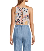ELAN Kaleidoscope Elastic Hem Crop Halter Top
