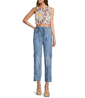 ELAN Kaleidoscope Elastic Hem Crop Halter Top