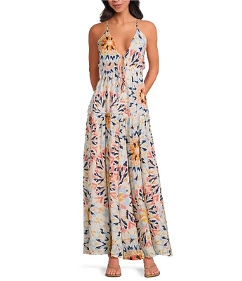 ELAN Kaleidoscope V-Neck Spaghetti Strap Maxi Dress
