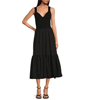 ELAN Mixed Media V-Neck Sleeveless A-Line Midi Dress