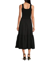ELAN Mixed Media V-Neck Sleeveless A-Line Midi Dress