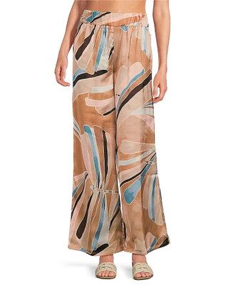 ELAN Coordinating Paisley Print Elastic Waistband Side Slit Pull-On Wide Leg Pants