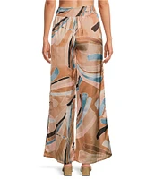 ELAN Coordinating Paisley Print Elastic Waistband Side Slit Pull-On Wide Leg Pants