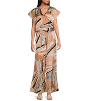 ELAN Coordinating Paisley Print Elastic Waistband Side Slit Pull-On Wide Leg Pants