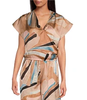 ELAN Coordinating Printed V-Neck Short Sleeve Top