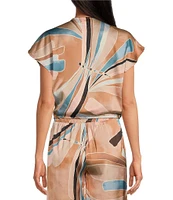 ELAN Coordinating Printed V-Neck Short Sleeve Top