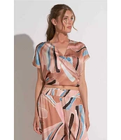 ELAN Coordinating Printed V-Neck Short Sleeve Top