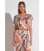ELAN Coordinating Printed V-Neck Short Sleeve Top
