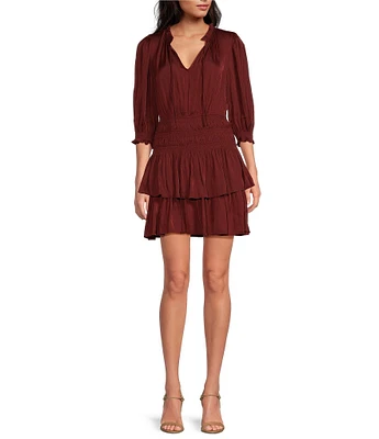 ELAN Smocked V-Neck 3/4 Sleeve Dress