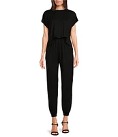 ELAN Stretch Crew Neck Short Sleeve Jumpsuit