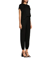 ELAN Stretch Crew Neck Short Sleeve Jumpsuit