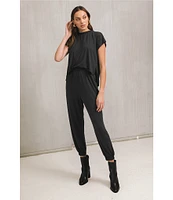 ELAN Stretch Crew Neck Short Sleeve Jumpsuit