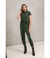 ELAN Stretch Crew Neck Short Sleeve Jumpsuit