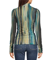 ELAN Stretch Mock Neck Long Sleeve Mesh Top