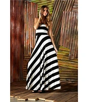 ELAN Striped Convertible Strapless Maxi Dress