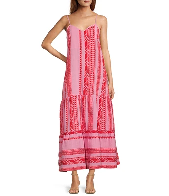 ELAN Striped Spaghetti Strap V-Neck A-Line Maxi Dress