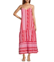 ELAN Striped Spaghetti Strap V-Neck A-Line Maxi Dress