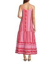 ELAN Striped Spaghetti Strap V-Neck A-Line Maxi Dress