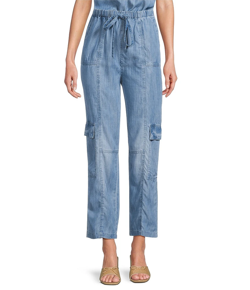 ELAN Tencel Chambray Coordinating Drawstring Waist Cargo Pants