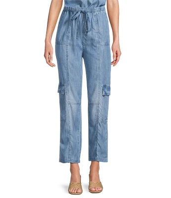 ELAN Tencel Chambray Coordinating Drawstring Waist Cargo Pants